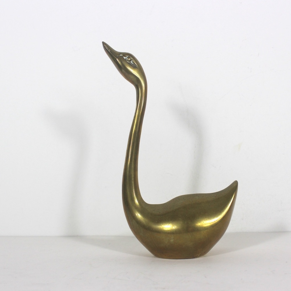 Vintage Mid Century Modern Brass Swan MCM Figurine, Pretty Gift Bird Duck